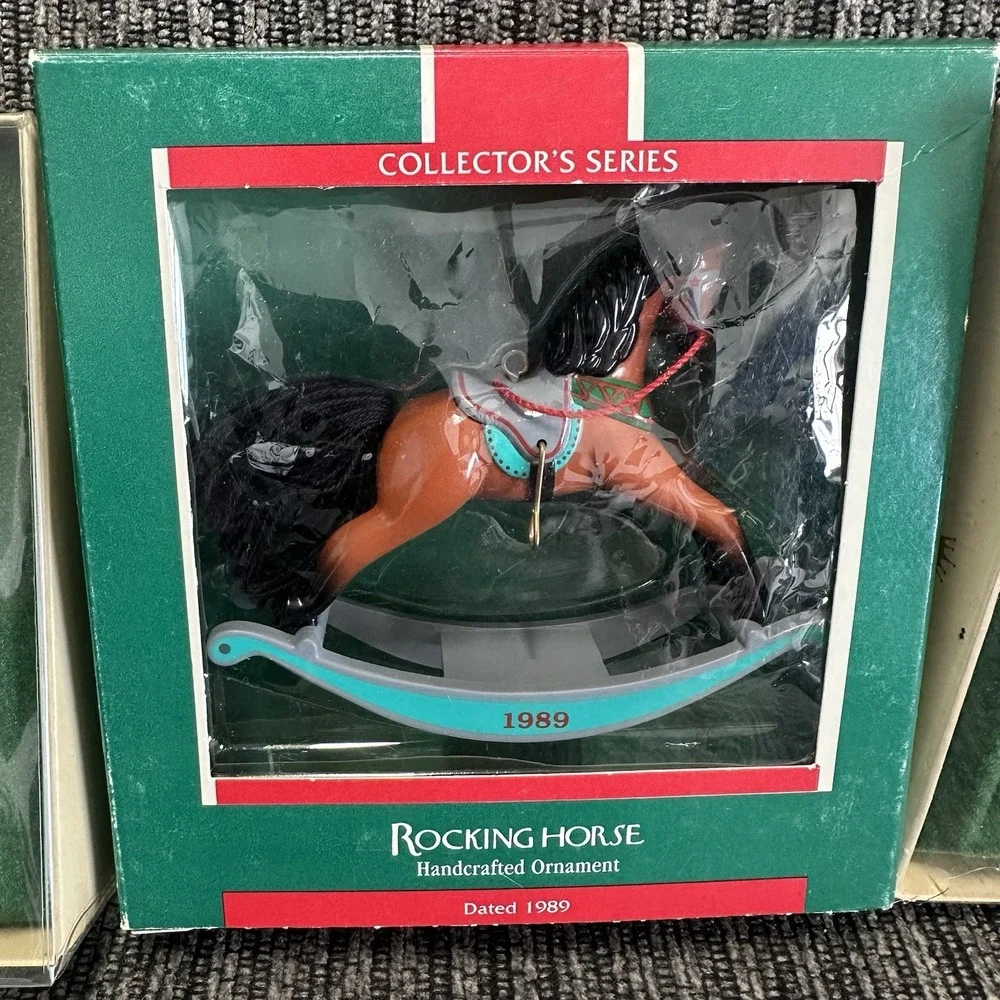 Lot / 6 Vintage Hallmark Rocking Horse Series 2, 4 + Keepsake Christmas Ornament